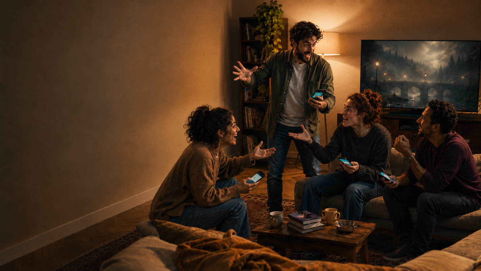 Quatre amis incarnent ensemble les personnages d’une histoire dans leur salon